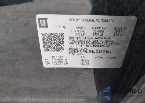 2020 GMC Acadia Fwd Slt из США, поврежденный, VIN 1GKKNMLS4LZ163494